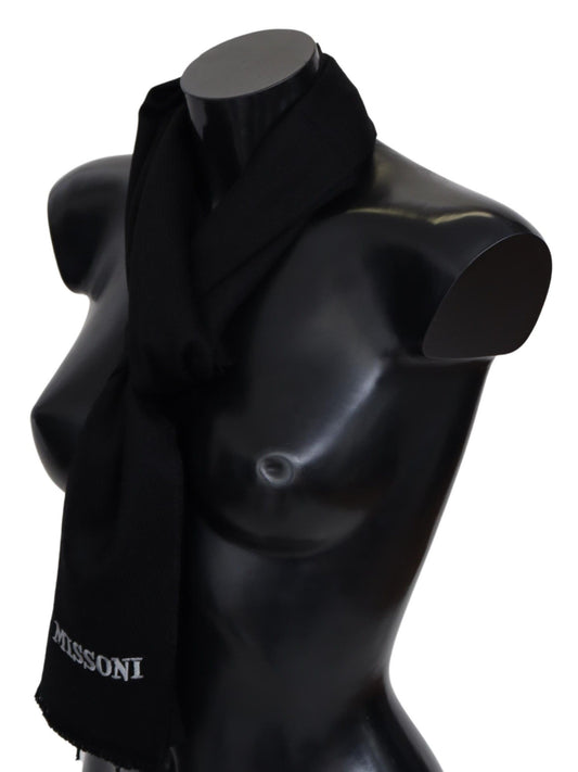 Missoni Black 100% Wool Unisex Neck Wrap Fringes Logo Scarf $630.00 Missoni Luzworld