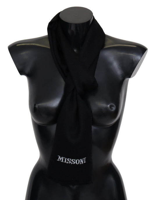 Missoni Black 100% Wool Unisex Neck Wrap Fringes Logo Scarf $630.00 Missoni Luzworld