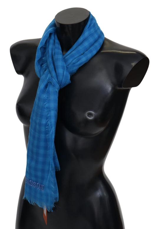 Missoni Blue Checkered Cashmere Unisex Wrap Fringes Scarf $810.00 Missoni Luzworld