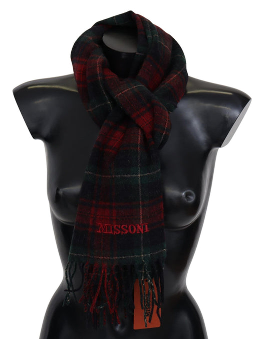 Missoni Black Red Check Wool Unisex Neck Wrap Fringes Scarf $630.00 Missoni Luzworld