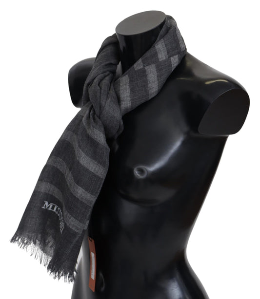Missoni Gray Striped Wool Unisex Neck Wrap Fringes Scarf $630.00 Missoni Luzworld