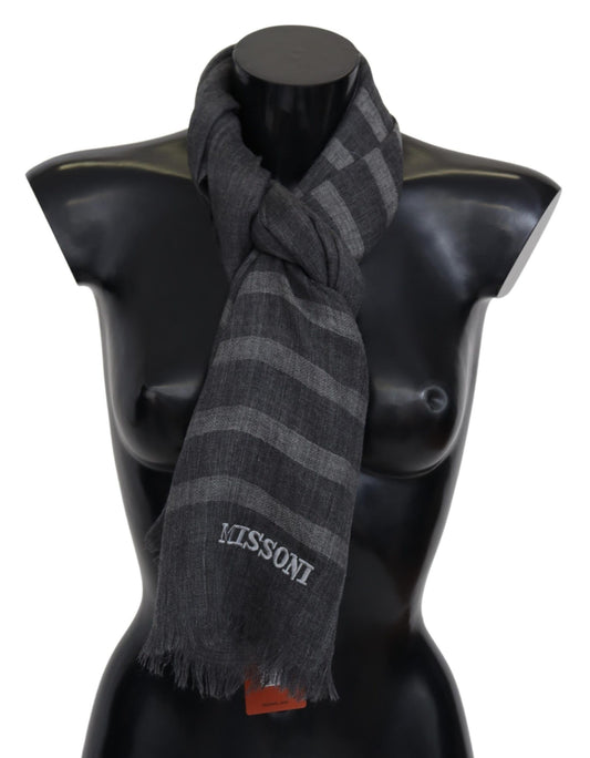 Missoni Gray Striped Wool Unisex Neck Wrap Fringes Scarf $630.00 Missoni Luzworld