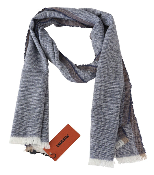 Missoni Gray Striped Wool Unisex Neck Wrap Fringes Scarf $630.00 Missoni Luzworld