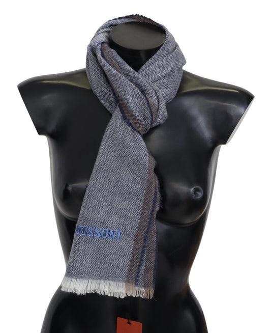 Missoni Gray Striped Wool Unisex Neck Wrap Fringes Scarf $630.00 Missoni Luzworld
