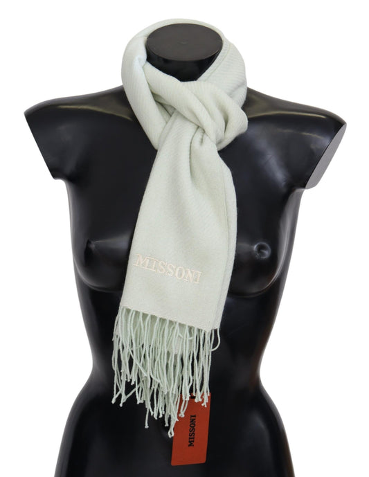 Missoni Light Green Pattern Cashmere Unisex Wrap Fringes Scarf $630.00 Missoni Luzworld