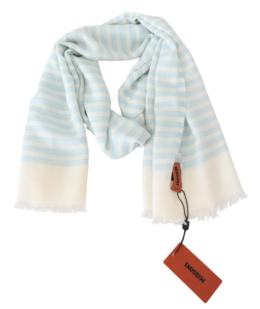Missoni Blue White Lined Cashmere Unisex Wrap Scarf $810.00 Missoni Luzworld