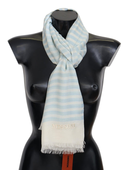 Missoni Blue White Lined Cashmere Unisex Wrap Scarf $810.00 Missoni Luzworld