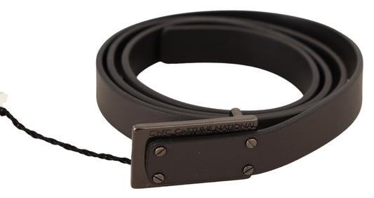 Costume National Dark Brown Leather Logo Buckle Belt $280.00 Costume National Luzworld