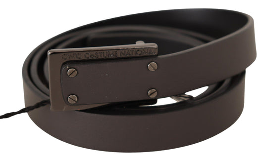 Costume National Dark Brown Leather Logo Buckle Belt $280.00 Costume National Luzworld