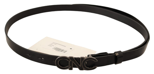 Costume National Black Leather Letter Logo Buckle Belt $280.00 Costume National Luzworld