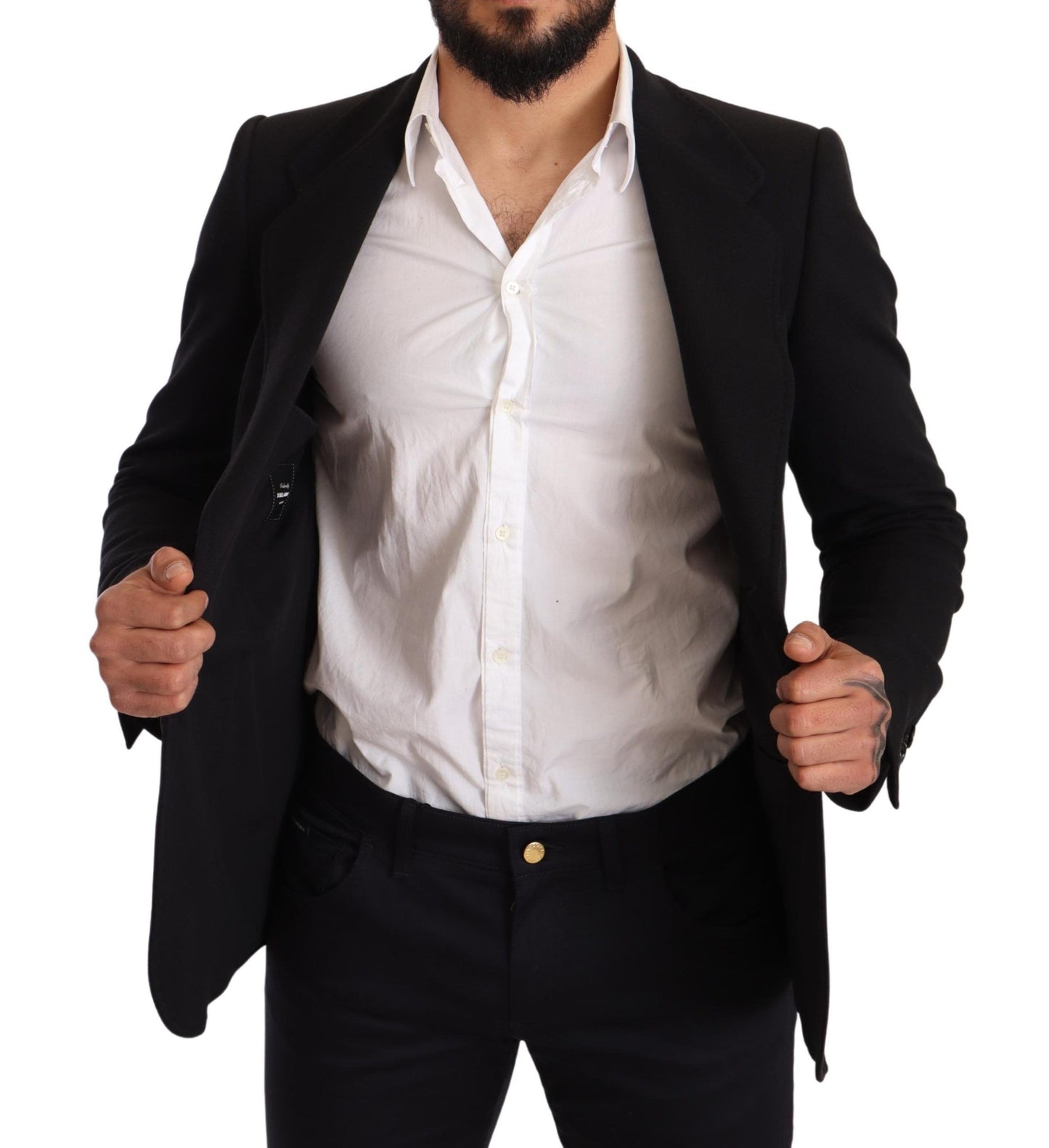 Dolce & Gabbana Black Cotton Slim Fit Coat Jacket Blazer