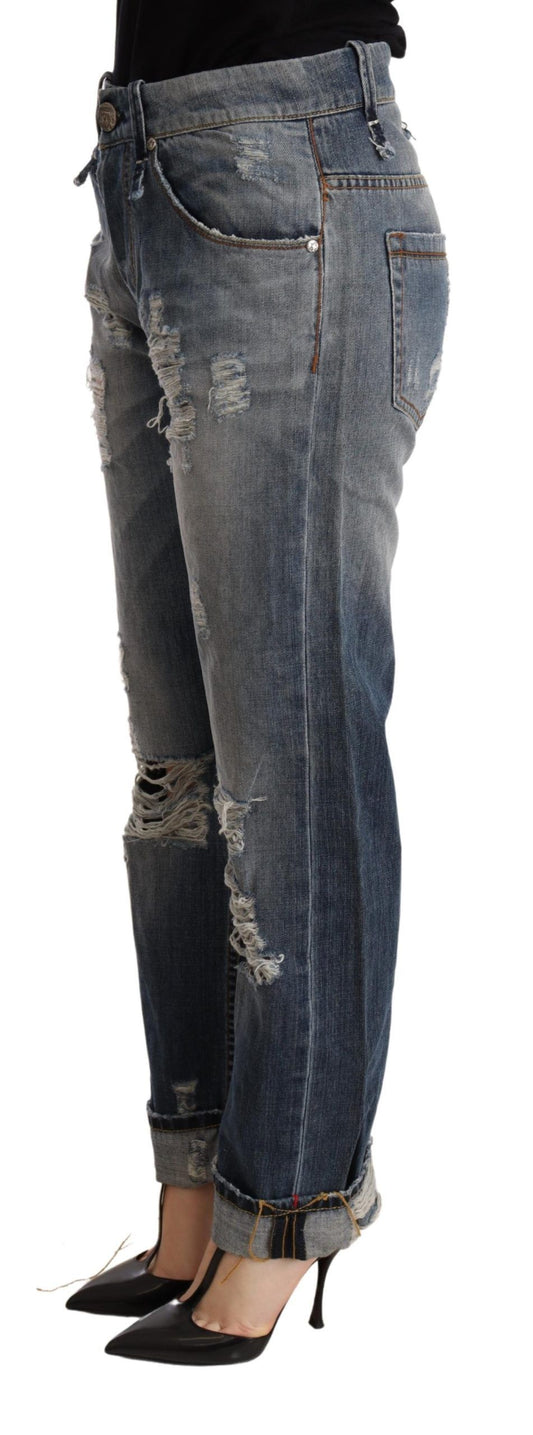 Acht Blue Tattered Mid Waist Straight Denim Trouser $611.00 Acht Luzworld