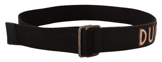 Costume National Black Cotton Ducati Metal Buckle Belt $280.00 Costume National Luzworld