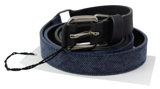 Costume National Black Blue Leather Silver Logo Belt $231.00 Costume National Luzworld