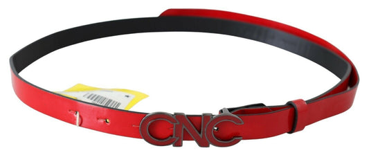 Costume National Red Black Reversible Leather Logo Buckle Belt $280.00 Costume National Luzworld