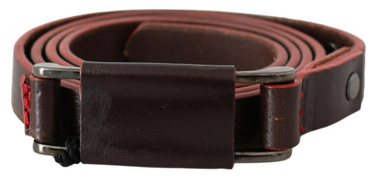 Costume National Brown Leather Double Rustic Silver Buckle Belt $231.00 Costume National Luzworld
