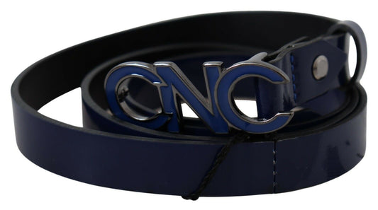 Costume National Blue Leather Logo Skinny Fashion Belt $280.00 Costume National Luzworld