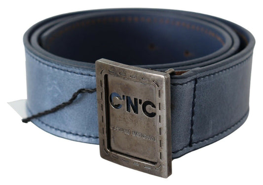 Costume National Blue Normal Leather Logo Buckle Belt $231.00 Costume National Luzworld