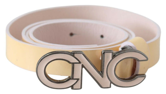 Costume National Beige Leather Pink Letter Logo Belt $280.00 Costume National Luzworld