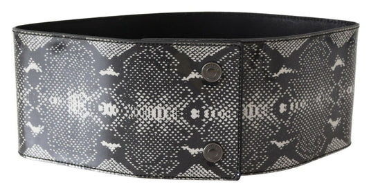 Ermanno Scervino Black Wide Leather Snakeskin Design Waist Belt $611.00 Ermanno Scervino Luzworld