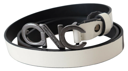 Costume National Belt Mettalic Gray Leather Logo Belt $547.00 Costume National Luzworld