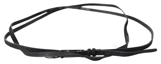 Costume National Black Leather Skinny Logo Buckle Belt $231.00 Costume National Luzworld