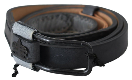 Ermanno Scervino Black Leather Fringes Logo Buckle Belt $280.00 Ermanno Scervino Luzworld