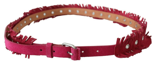 Ermanno Scervino Maroon Leather Fringes Silver Buckle Waist Belt $280.00 Ermanno Scervino Luzworld