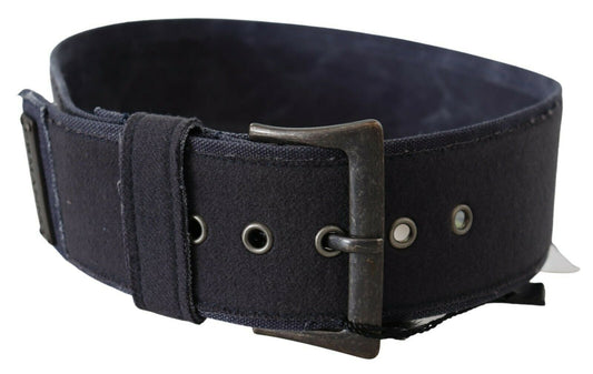 Ermanno Scervino Black Navy Blue Wide Square Rustic Buckle Belt $231.00 Ermanno Scervino Luzworld