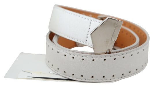 GF Ferre White Leather Hexagon Logo Buckle Waist Belt $231.00 GF Ferre Luzworld
