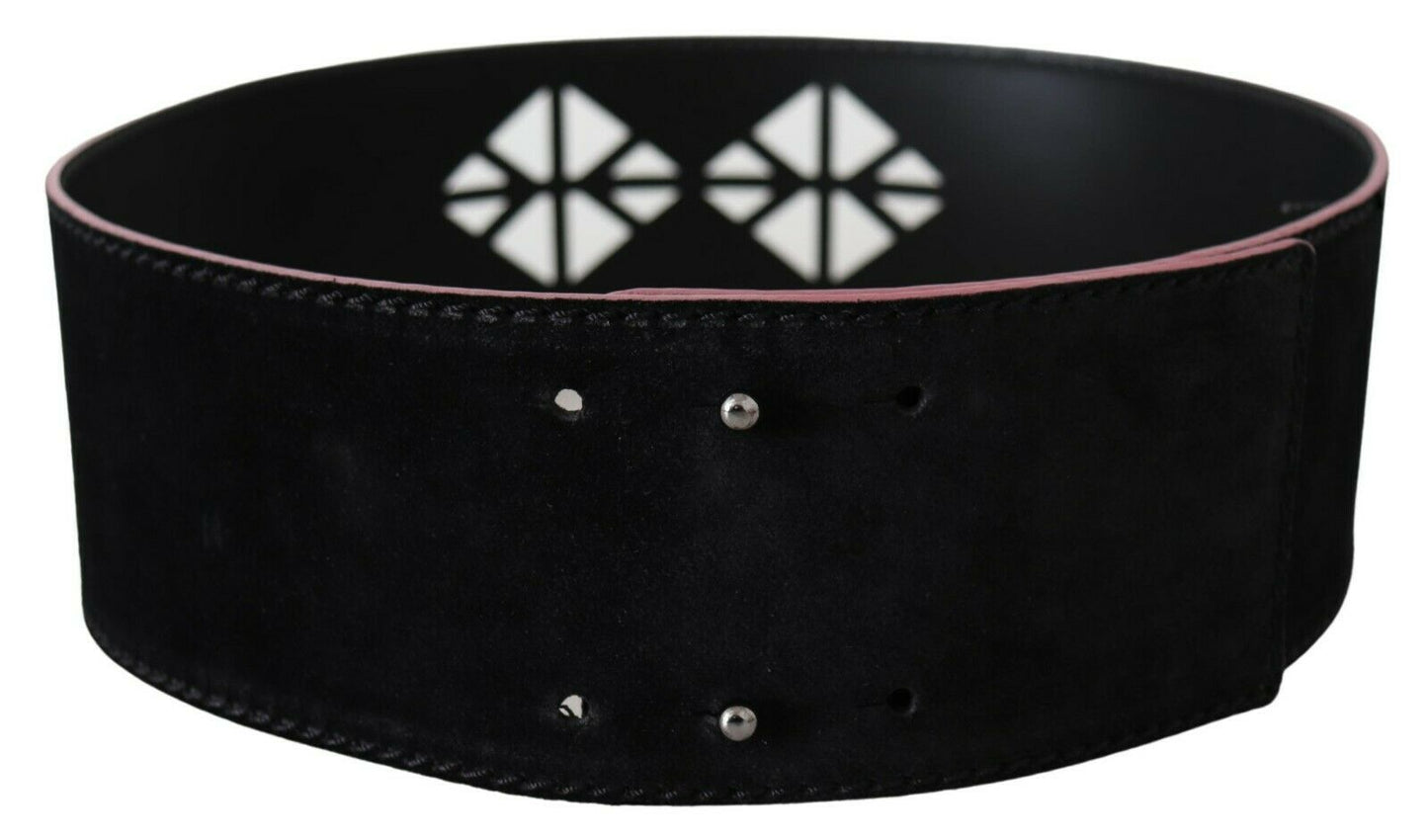 Costume National Black Leather Wide Waist Studded Women Belt $231.00 Costume National Luzworld
