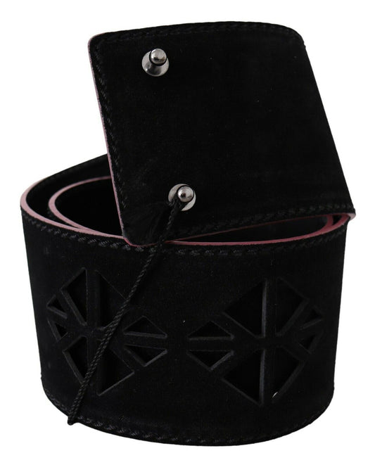 Costume National Black Leather Wide Waist Studded Women Belt $231.00 Costume National Luzworld
