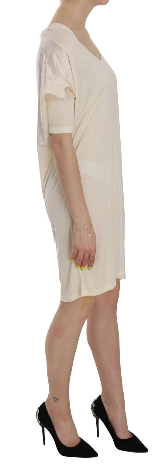 Costume National Cream Round Neck Knee Length Dress $611.00 Costume National Luzworld