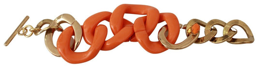 Ermanno Scervino Gold Orange Chain Wide Brass Plastic Bracelet $214.00 Ermanno Scervino Luzworld