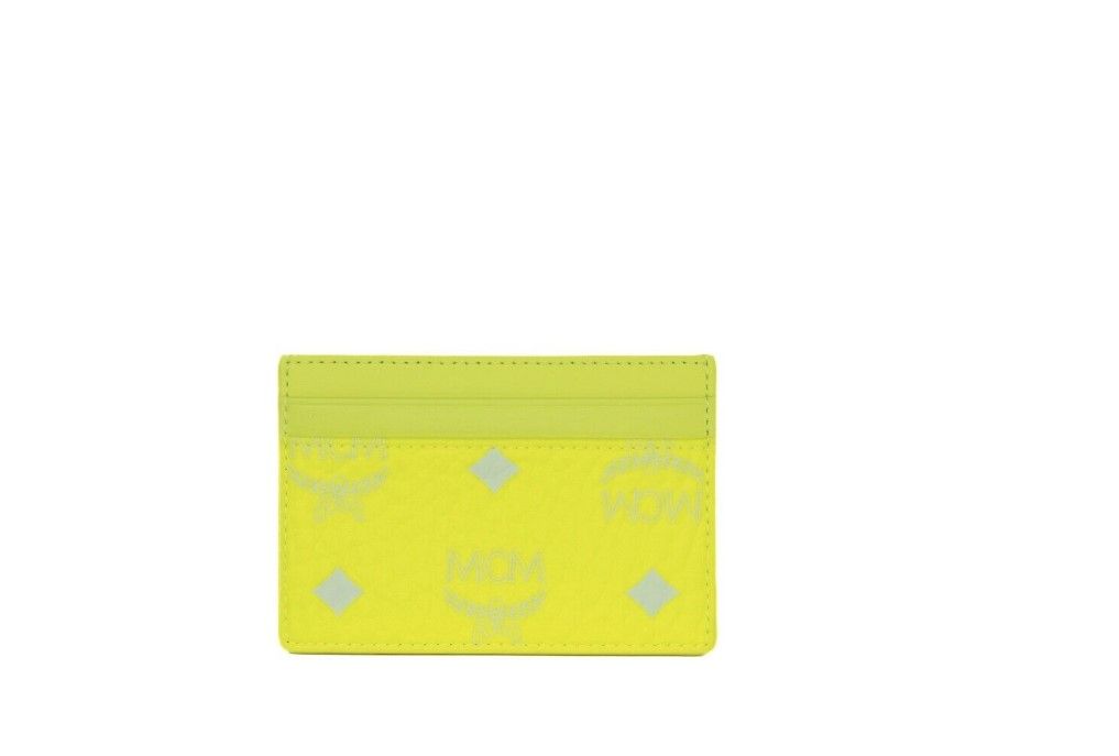 MCM Spectrum Diamond Mini Neon Yellow Visetos Leather Card Case Holder Wallet $338.00 MCM Luzworld