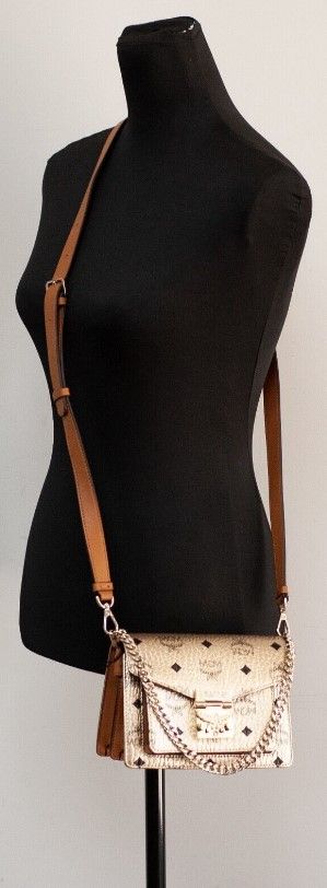 MCM Signature Berlin Gold Diamond Logo Leather Mini Flap Lock Crossbody Handbag $1579.00 MCM Luzworld