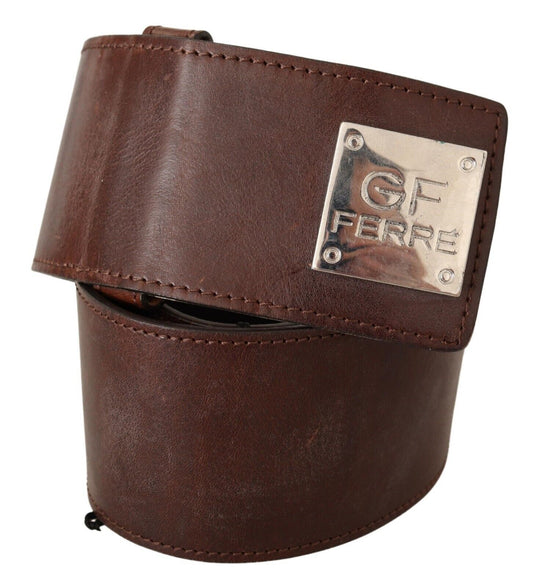 GF Ferre Brown Genuine Leather Wide Logo Buckle Waist Belt $619.00 GF Ferre Luzworld
