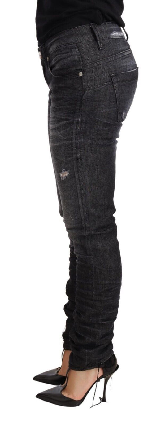 Acht Black Washed Cotton Low Waist Skinny Denim Trouser Jeans $596.00 Acht Luzworld