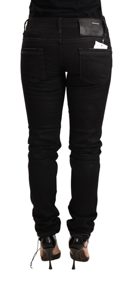 Acht Black Washed Cotton Slim Fit Denim Low Waist Trouser Jeans $555.00 Acht Luzworld