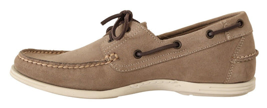 Pollini Beige Suede Low Top Mocassin Loafers Casual Men Shoes $613.00 Pollini Luzworld
