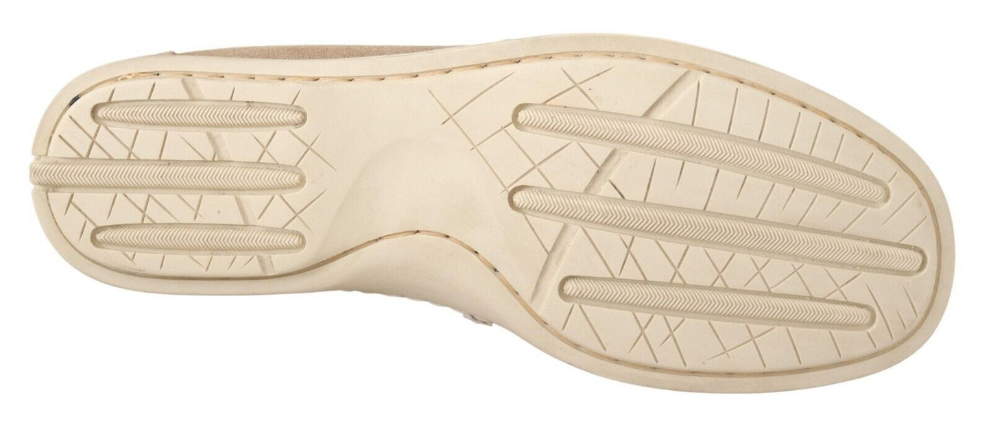 Pollini Beige Suede Low Top Mocassin Loafers Casual Men Shoes $613.00 Pollini Luzworld