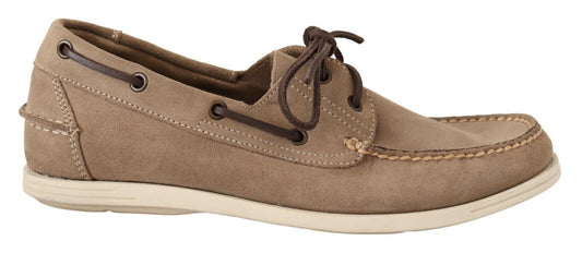 Pollini Beige Suede Low Top Mocassin Loafers Casual Men Shoes $613.00 Pollini Luzworld