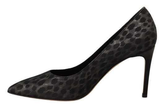 Sofia Black Leopard Leather Stiletto High Heels Pumps Shoes $613.00 Sofia Luzworld