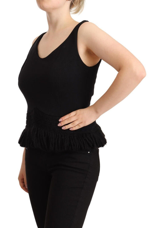 Ermanno Scervino Black Cotton Sleevelesss Tank Casual Top $280.00 Ermanno Scervino Luzworld