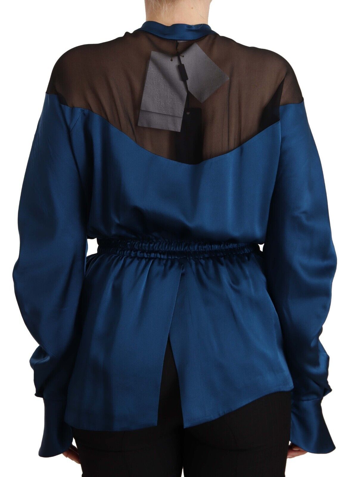 Masha Ma Blue Silk Long Sleeves Elastic Waist Top Blouse $935.00 Masha Ma Luzworld
