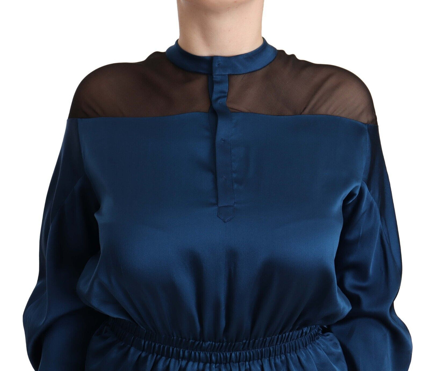 Masha Ma Blue Silk Long Sleeves Elastic Waist Top Blouse $935.00 Masha Ma Luzworld