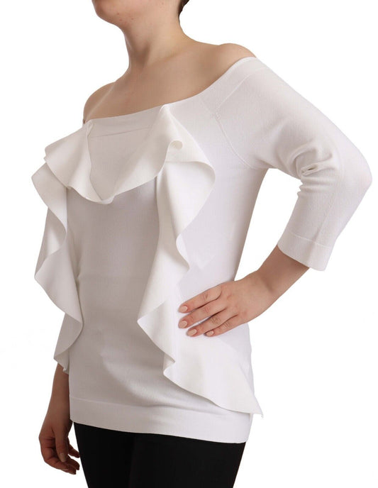 EXTERIOR White Long Sleeves Off Shoulder Women Top Blouse $741.00 EXTERIOR Luzworld