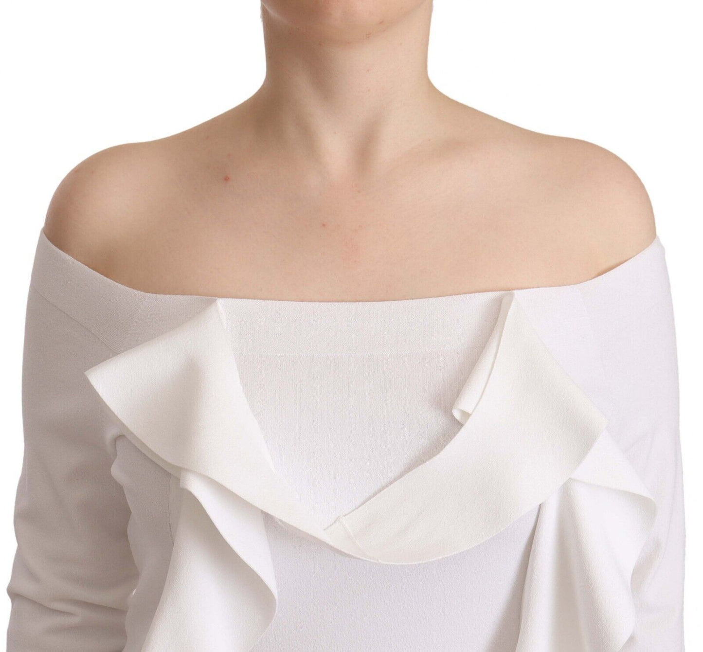EXTERIOR White Long Sleeves Off Shoulder Women Top Blouse $741.00 EXTERIOR Luzworld