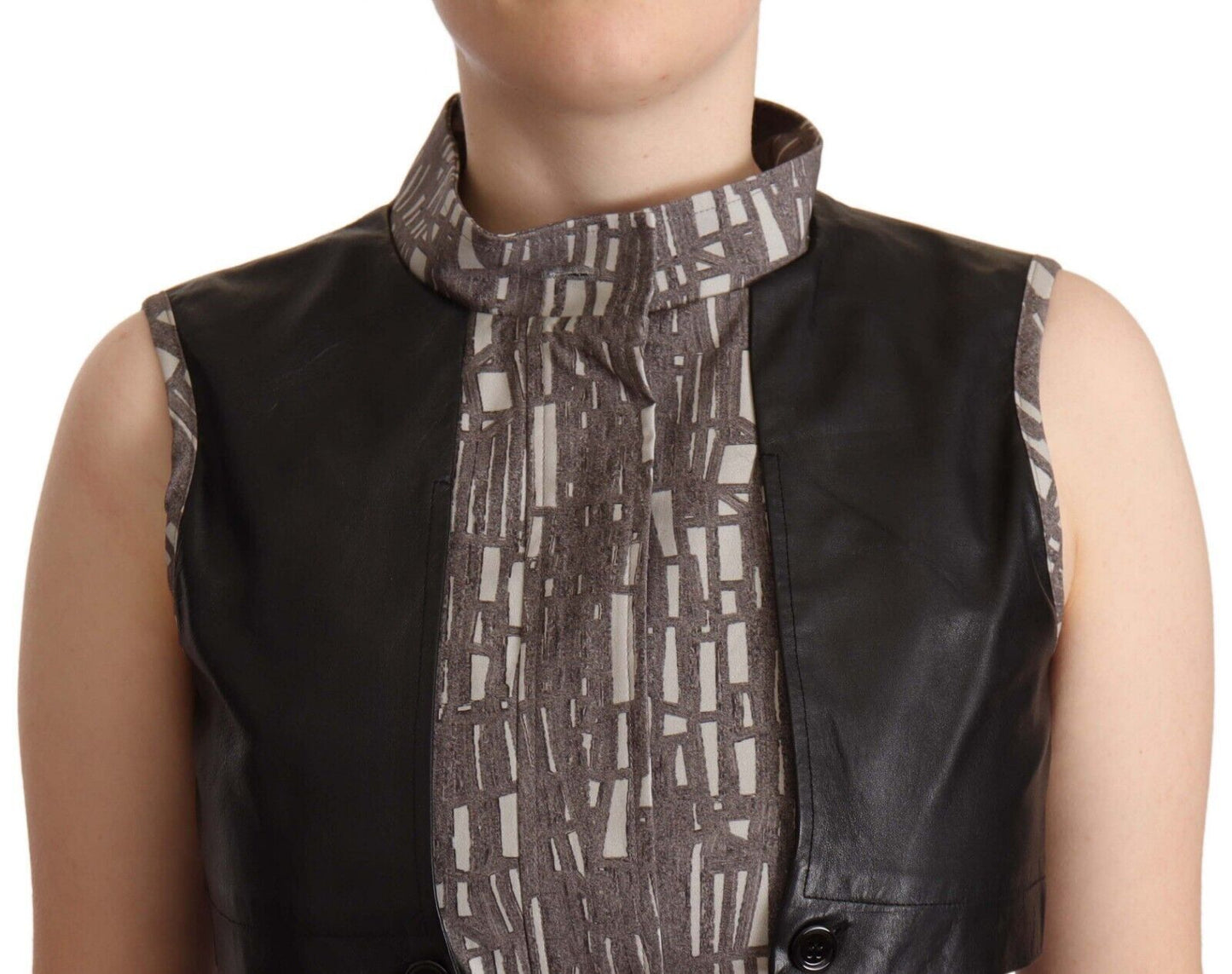 Comeforbreakfast Brown Black Vest Leather Sleeveless Top Blouse $869.00 Comeforbreakfast Luzworld