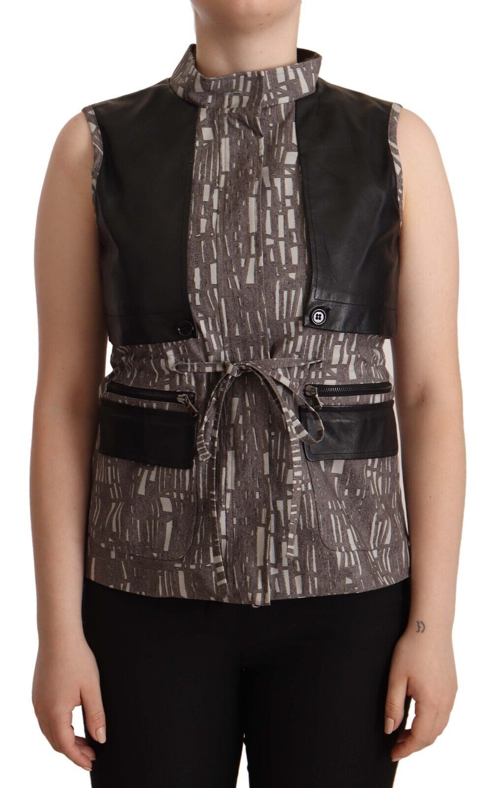 Comeforbreakfast Brown Black Vest Leather Sleeveless Top Blouse $869.00 Comeforbreakfast Luzworld